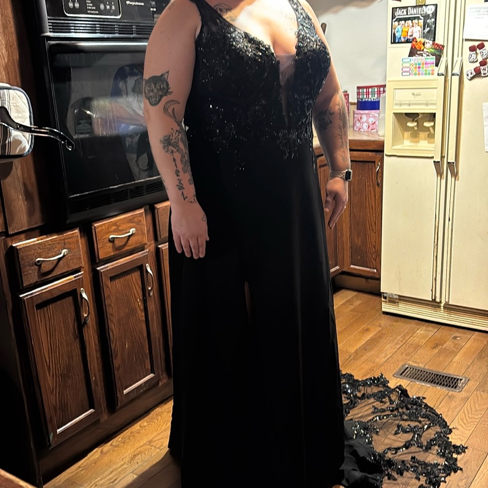 Black Sequins wedding dress with front slit